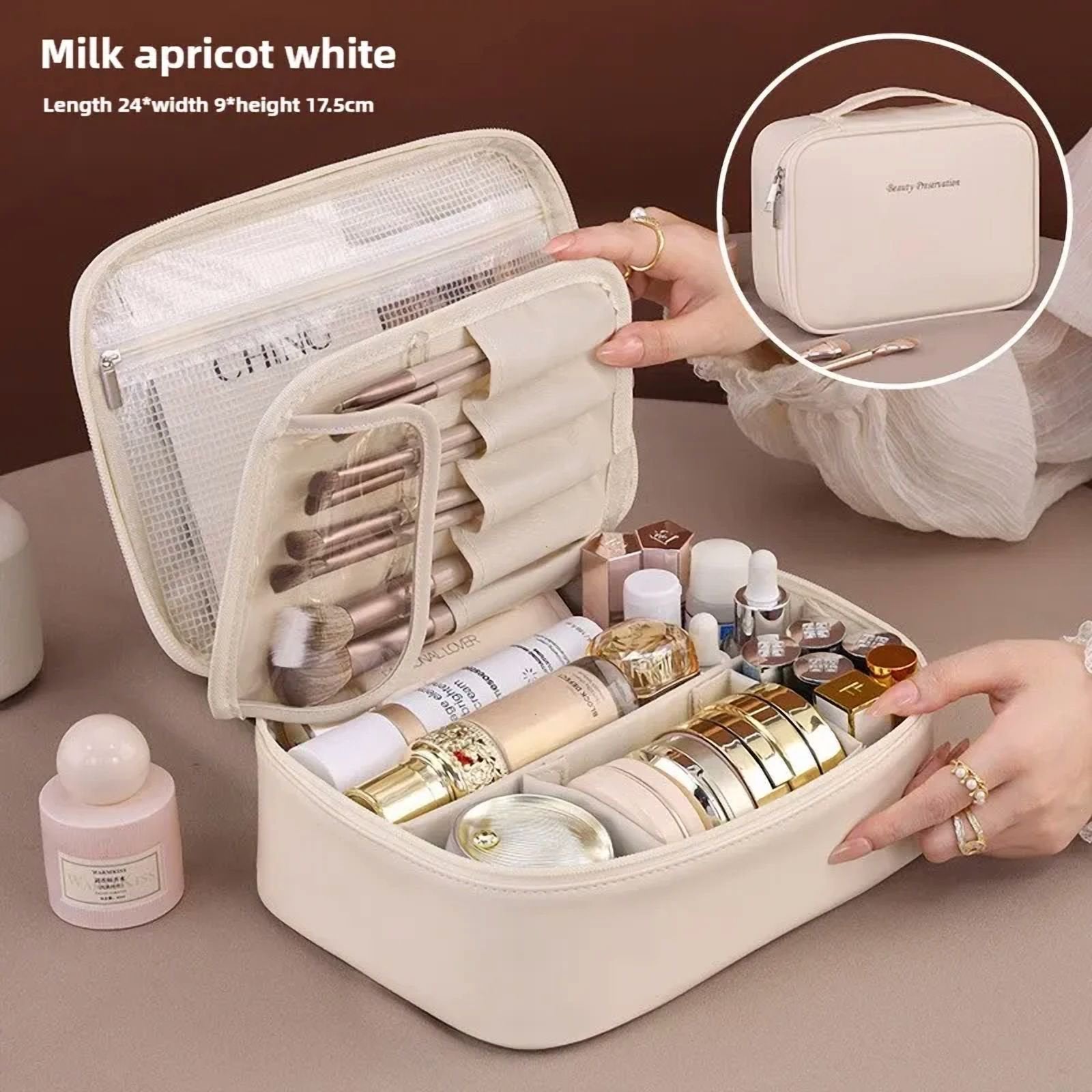 Bridge Tears Large Capacity Cosmetic Bag | Milk Apricot White
