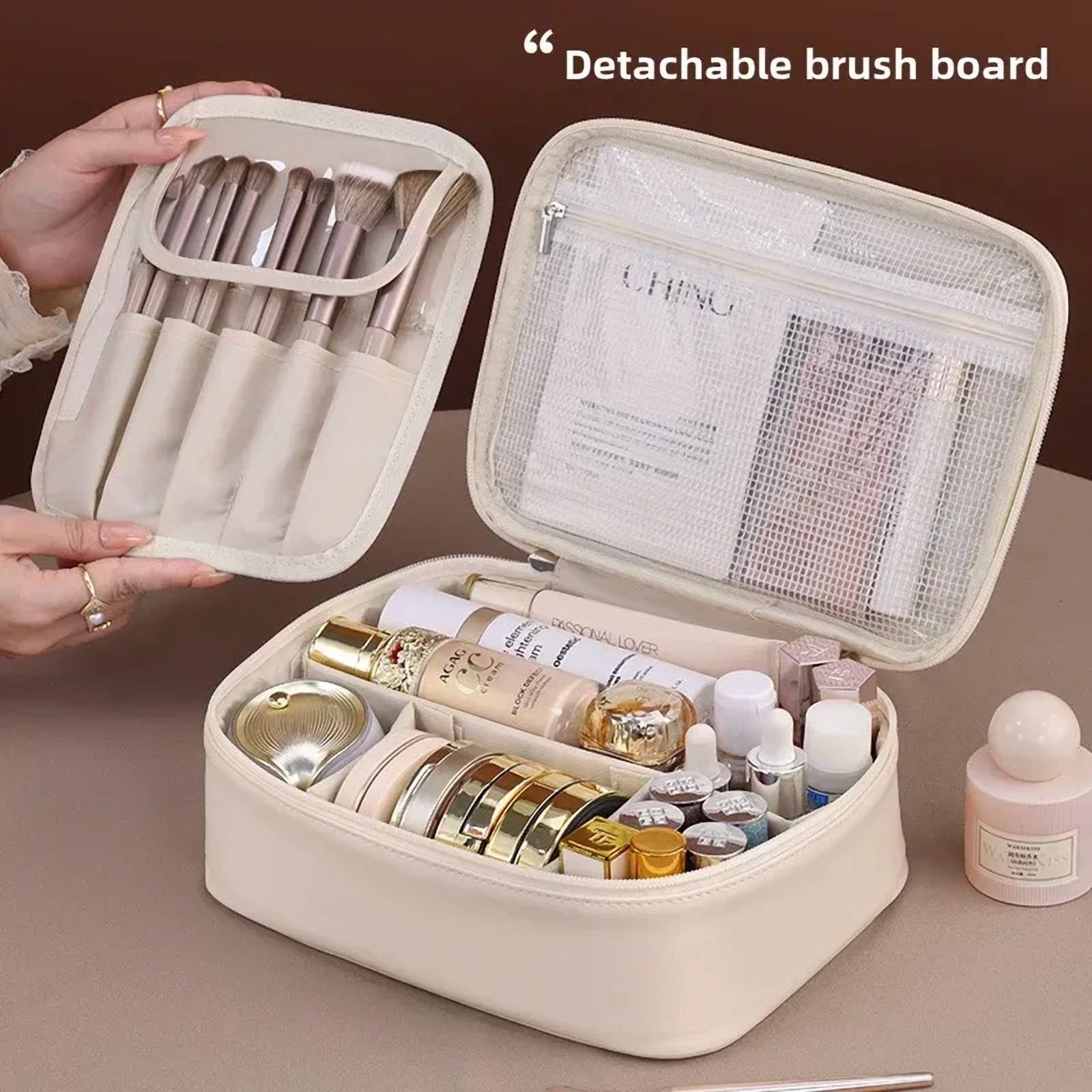Bridge Tears Large Capacity Cosmetic Bag | Milk Apricot White