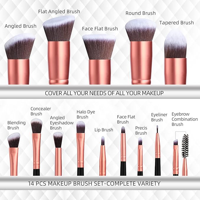 BS-MALL 14 Pieces Cone Handle Makeup Brushes