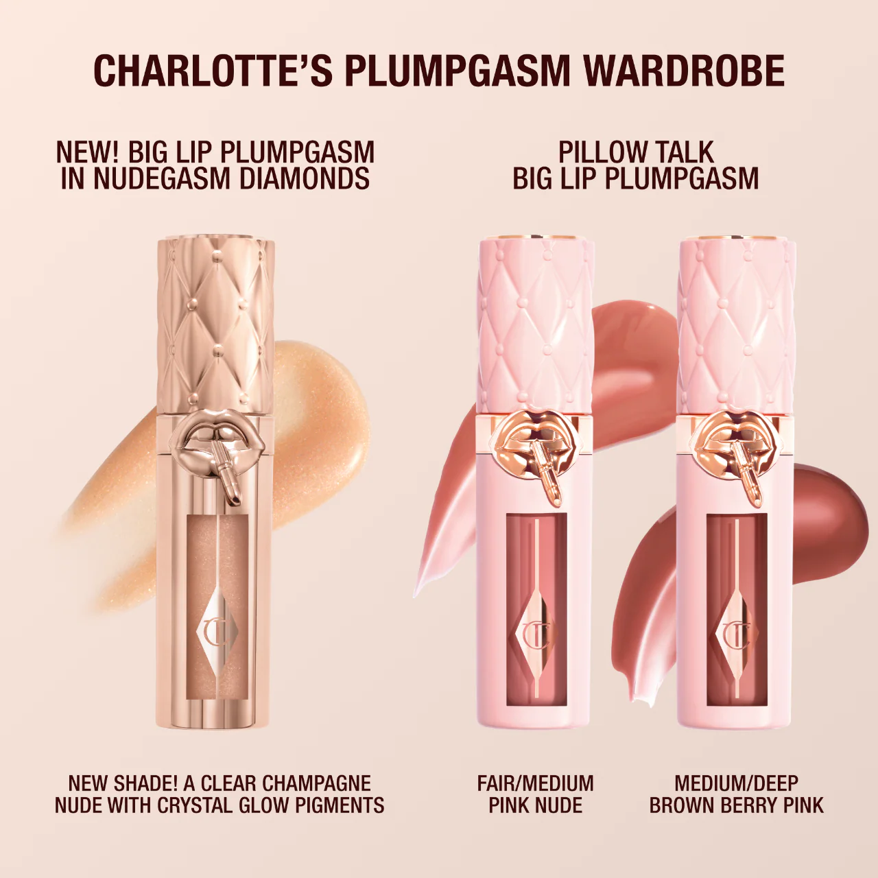 Charlotte Tilbury Pillow Talk Big Lip Plumpgasm Plumping Lip Gloss | Nudegasm Diamonds