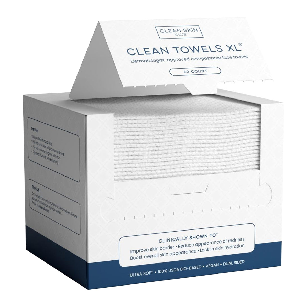 Clean Skin Club Clean Towels XL Ultra Soft Disposable Face Towelette 50 Count