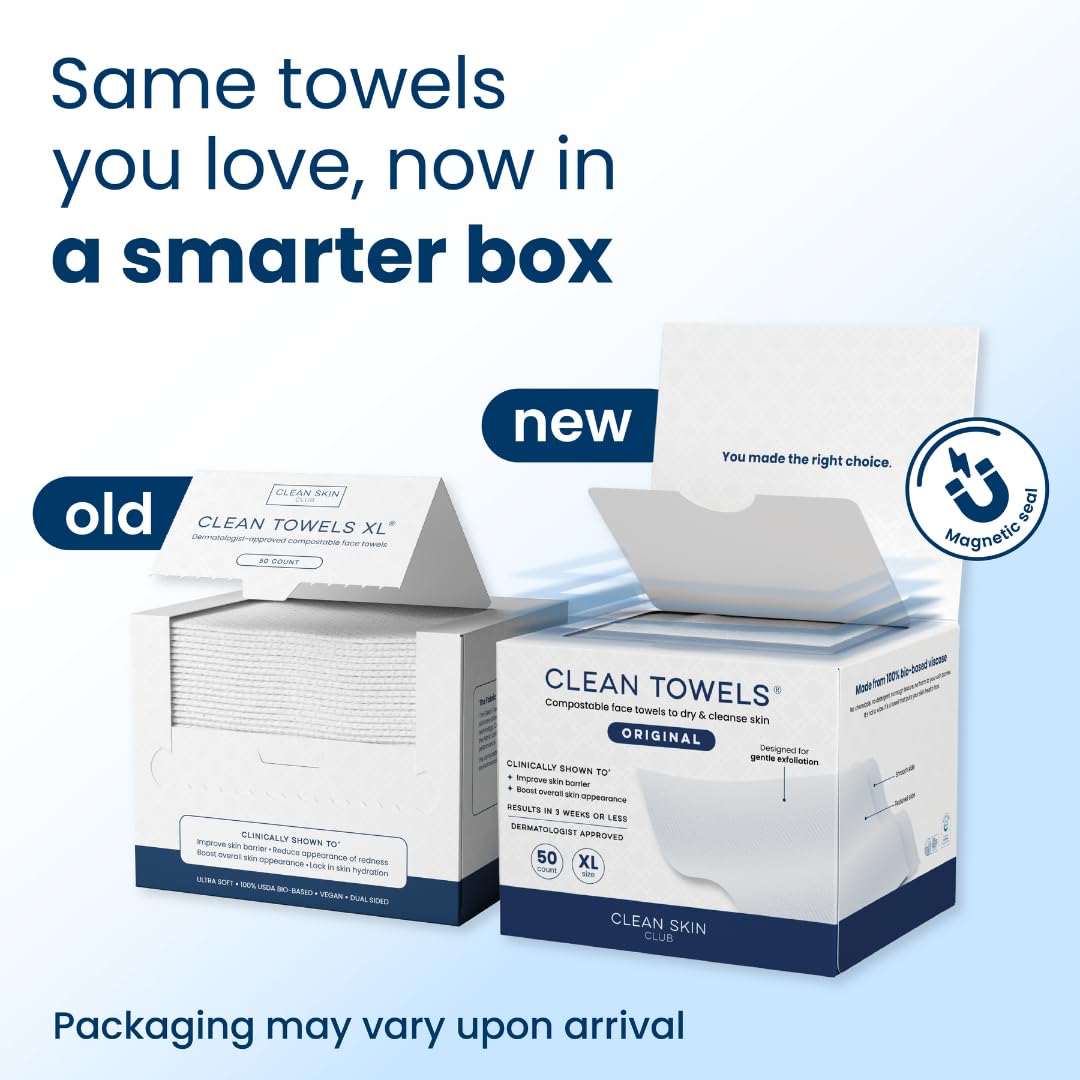 Clean Skin Club Clean Towels XL Ultra Soft Disposable Face Towelette 50 Count