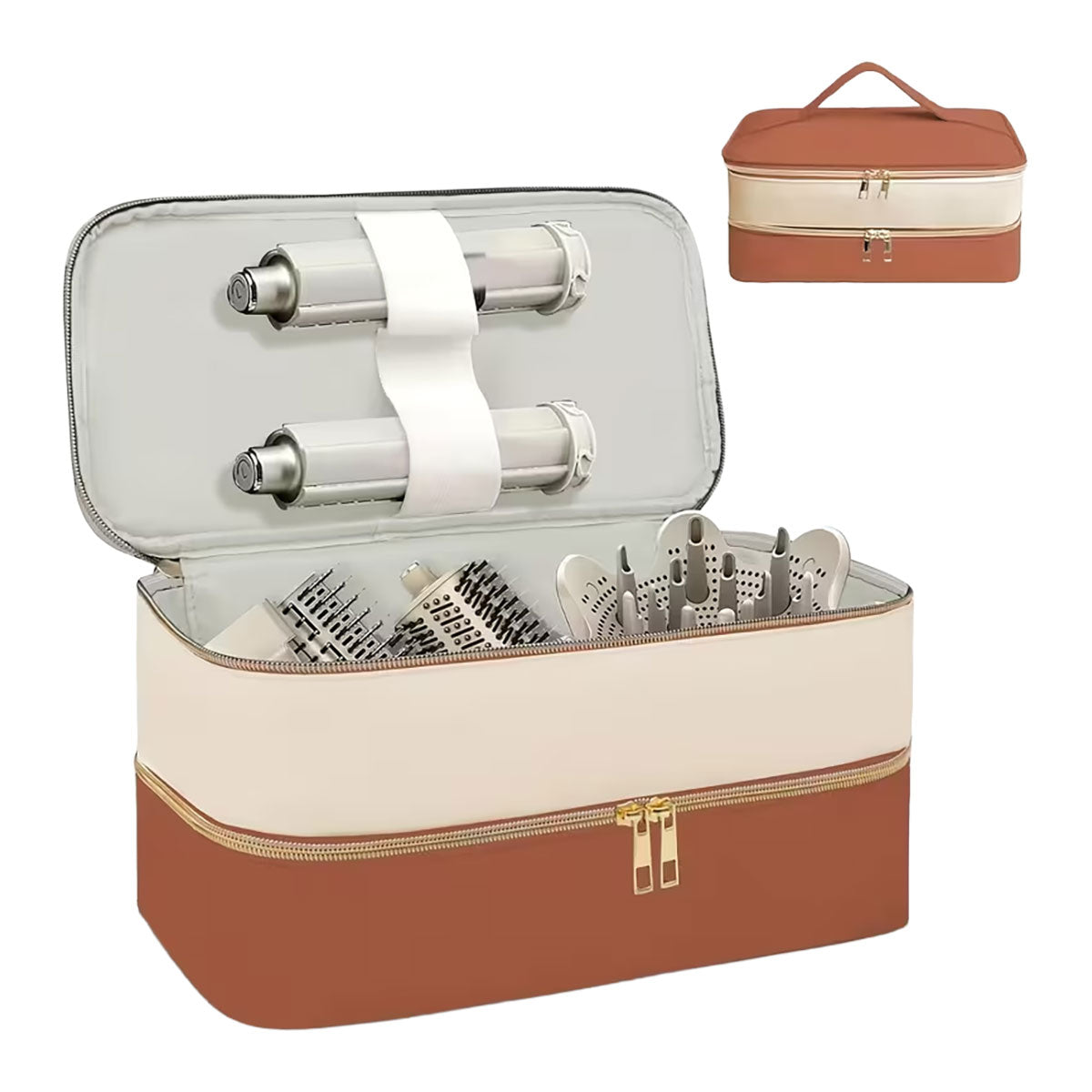Cosmetics Paragon Double Layer Hair Dryer Storage Bag | Beige Brown