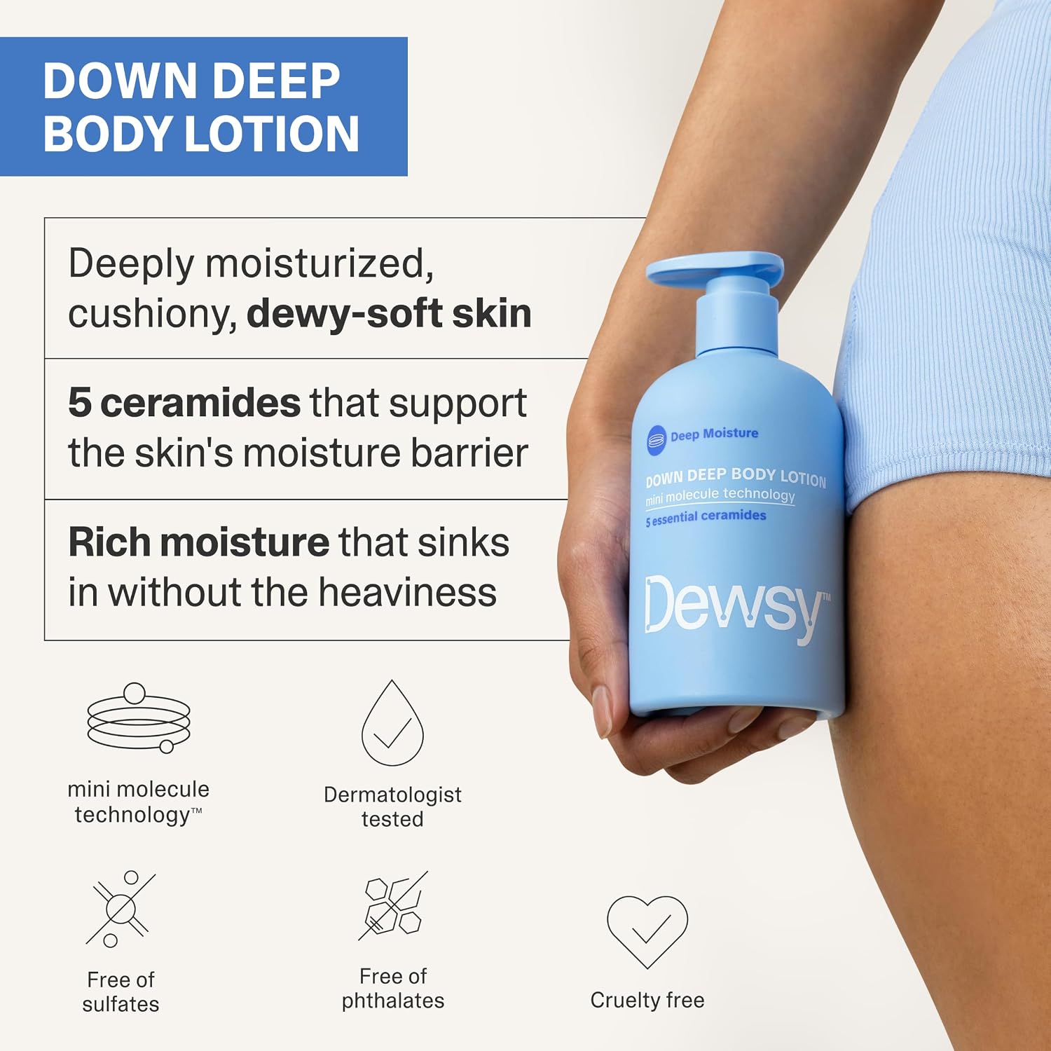 Dewsy Down Deep Body Lotion Mini Molecule Technology 473 ml / 16 oz