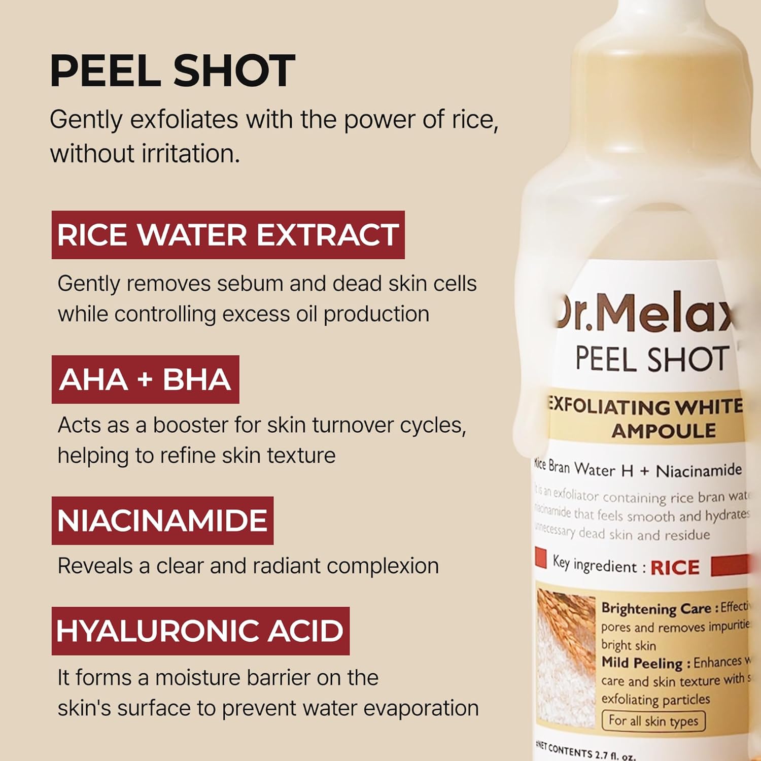Dr.Melaxin Peel Shot Exfoliant White Rice Ampoule 80 ml / 2.7 oz