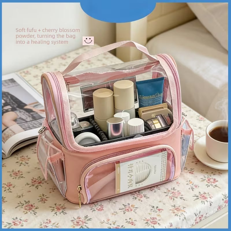 Easy Life Clear Plastic Large Cosmetic Travel Bag | Black