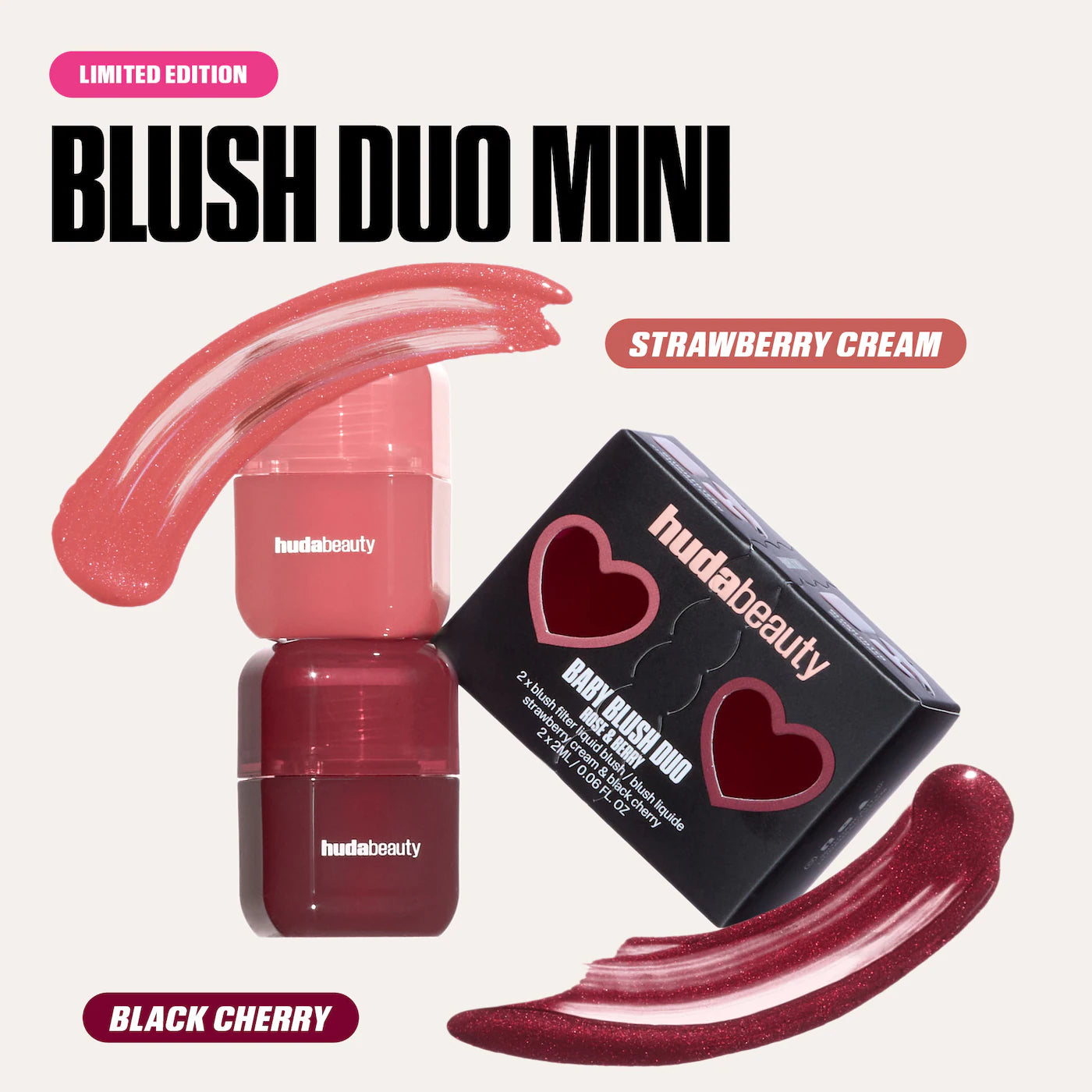 Huda Beauty Mini Baby Blush Duo Set | Strawberry Cream & Black Cherry