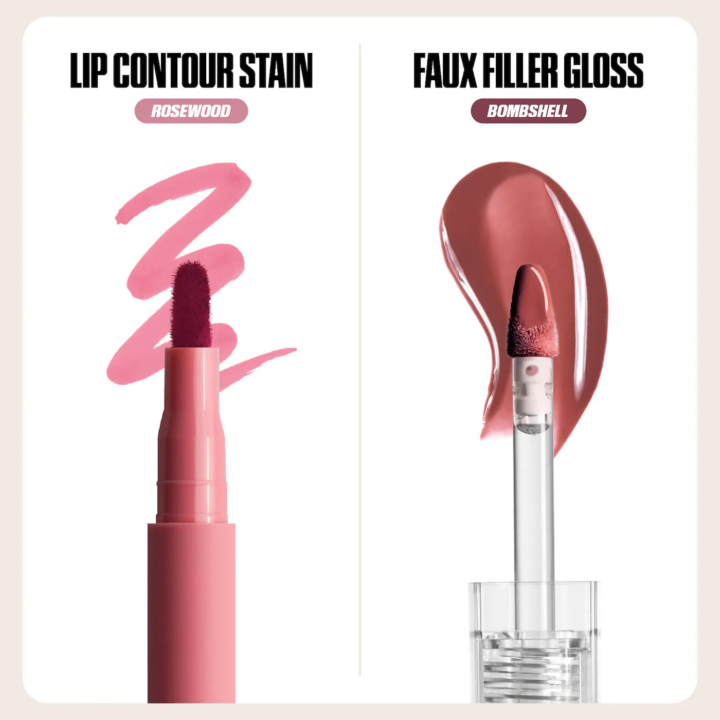 Huda Beauty Make Out Sesh Lip Stain and Lip Gloss Duos | Rosy Nudes