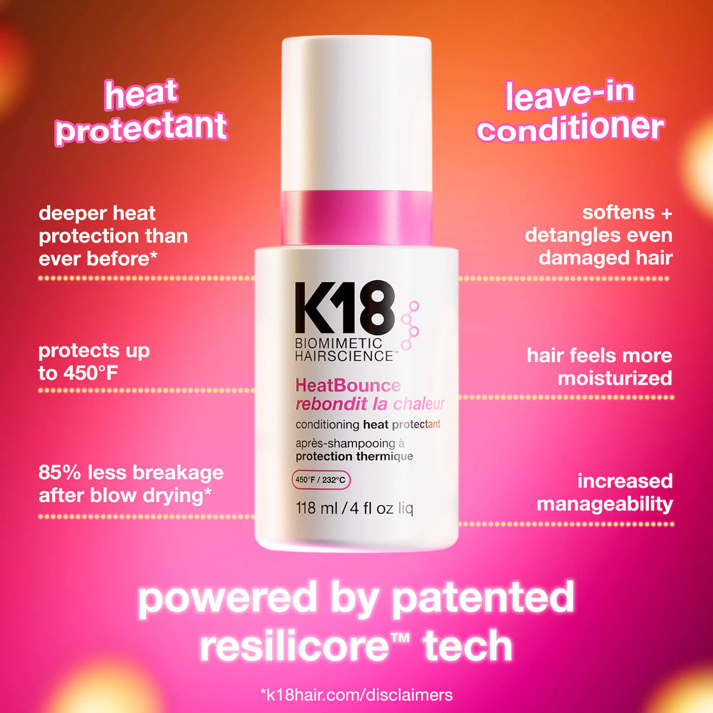K18 Biomimetic Hairscience HeatBounce Leave-In Conditioner Heat Protectant 118 ml / 4 oz