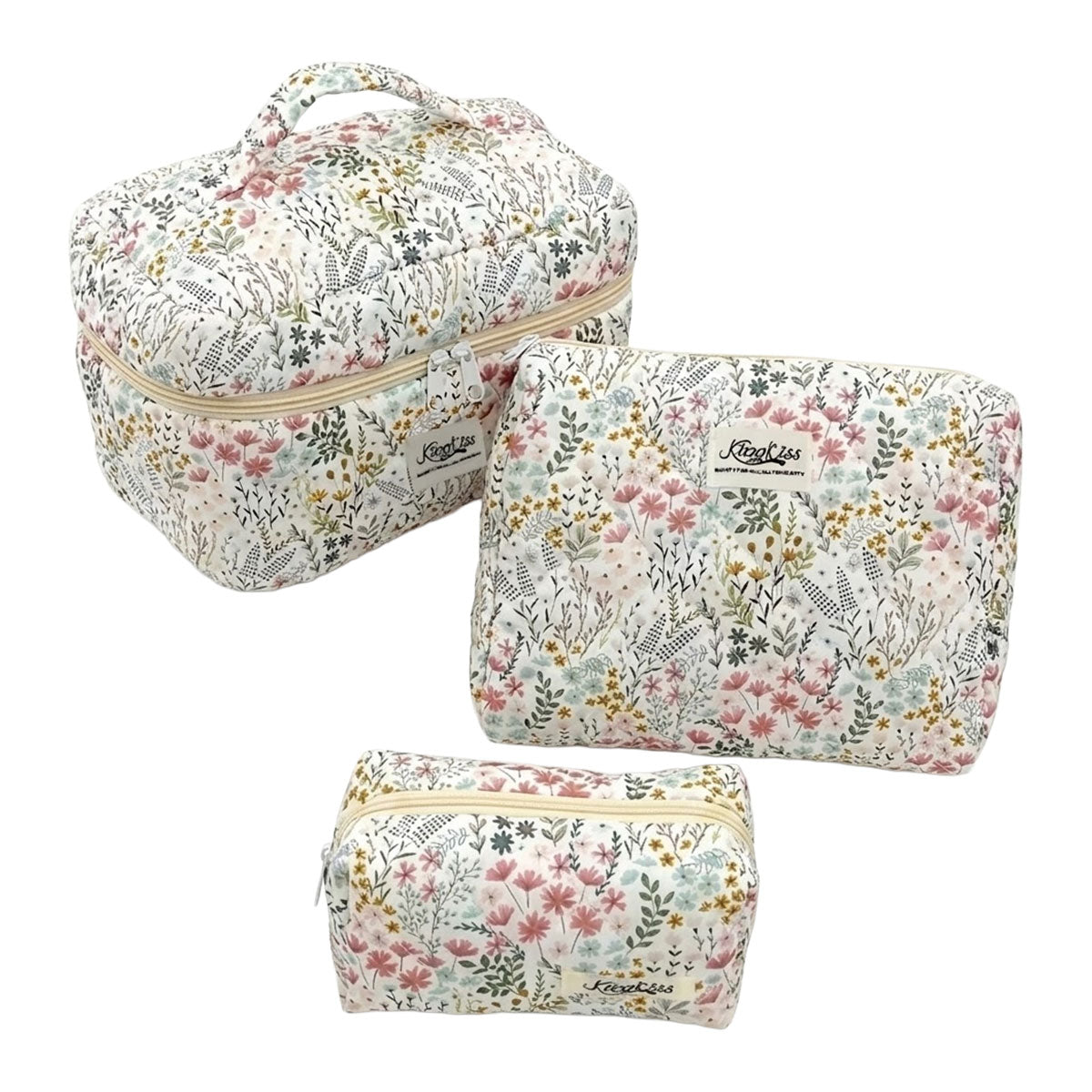 Rili Bags 3 Piece Bundle Makeup & Cosmetics Bag | Green Flowers & Plants