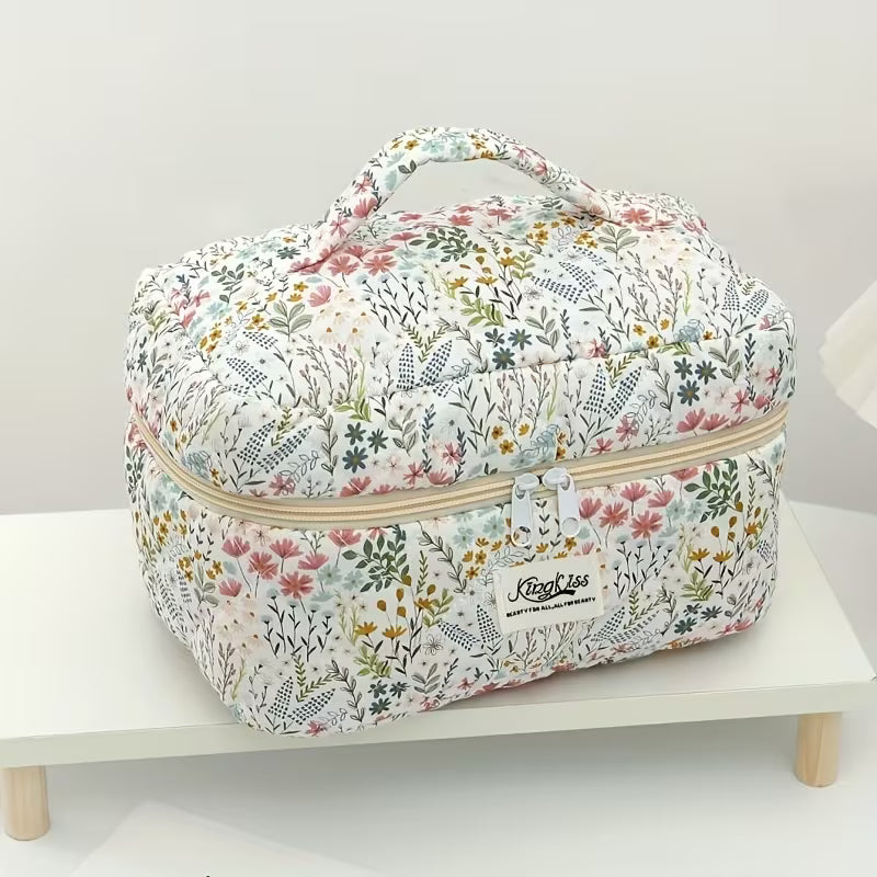 Rili Bags 3 Piece Bundle Makeup & Cosmetics Bag | Green Flowers & Plants