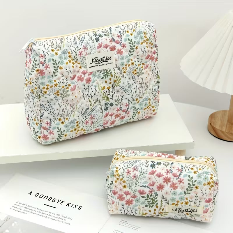 Rili Bags 3 Piece Bundle Makeup & Cosmetics Bag | Green Flowers & Plants
