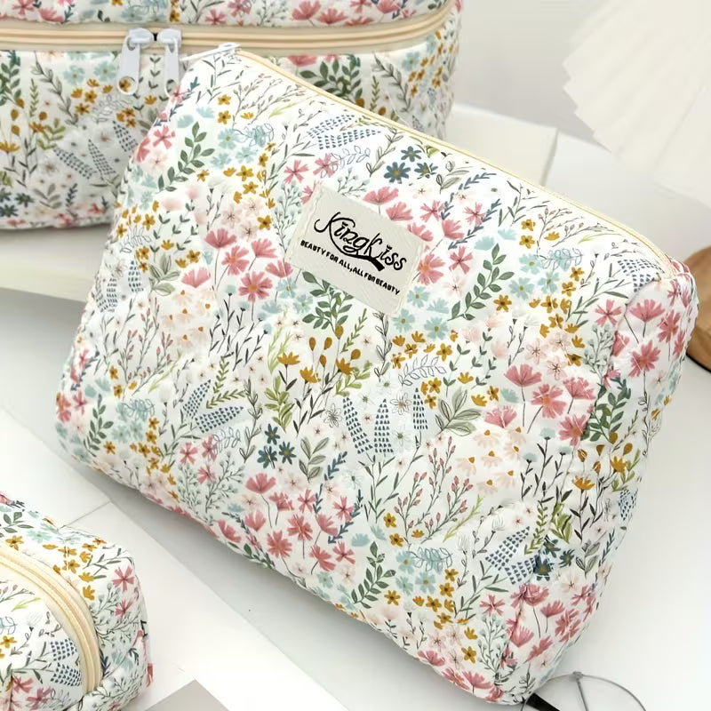 Rili Bags 3 Piece Bundle Makeup & Cosmetics Bag | Green Flowers & Plants