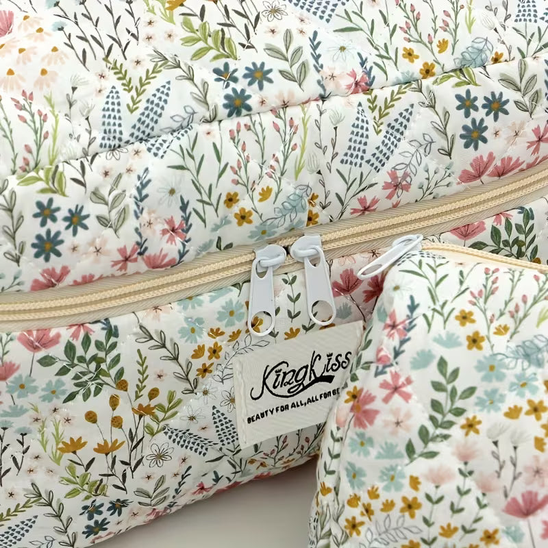 Rili Bags 3 Piece Bundle Makeup & Cosmetics Bag | Green Flowers & Plants