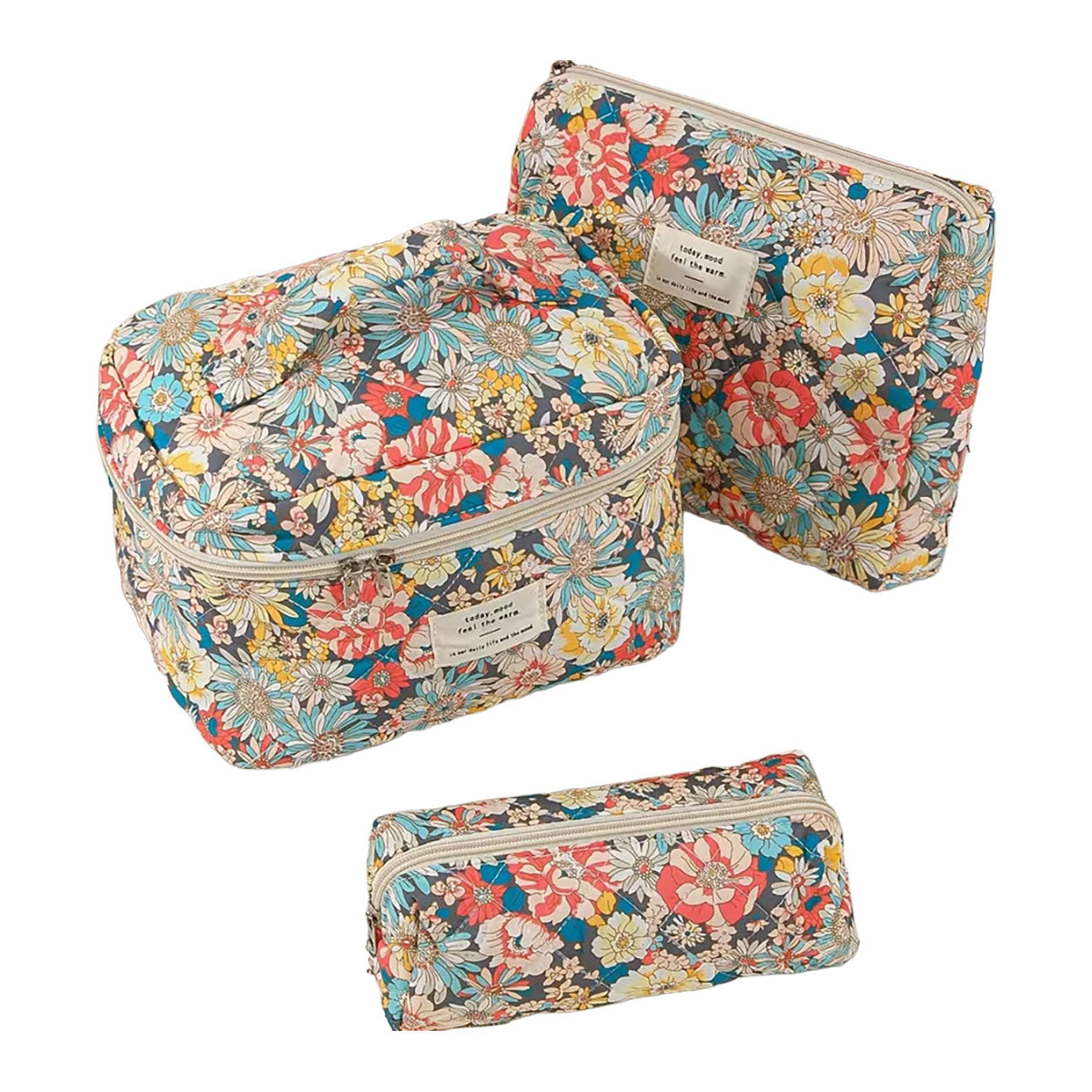 Rili Bags 3 Piece Bundle Makeup & Cosmetics Bag | Retro Flowers