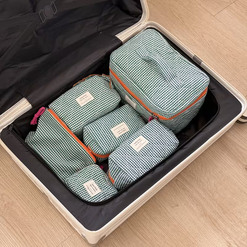 Rili Bags 6 Piece Bundle Makeup & Cosmetics Bag | Classic Plaid