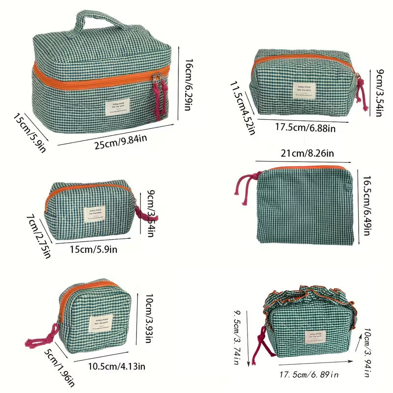 Rili Bags 6 Piece Bundle Makeup & Cosmetics Bag | Classic Plaid