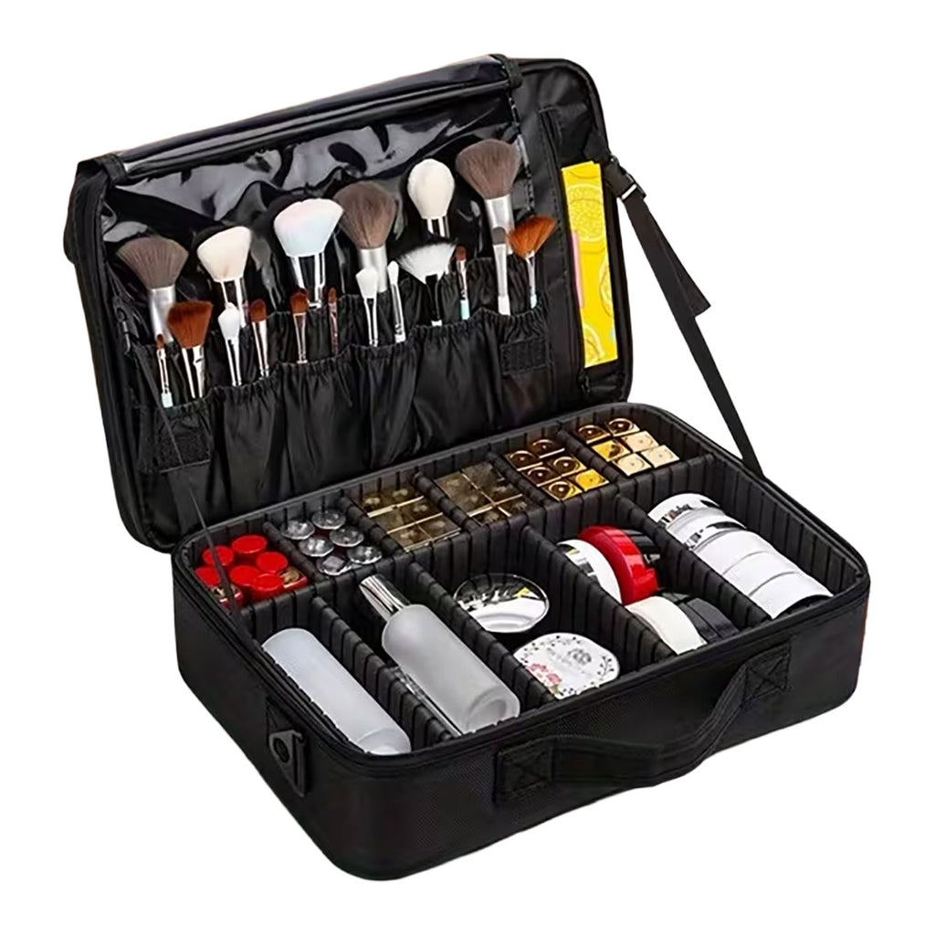 Professional Large Travel Makeup Train Case with Strap | Black