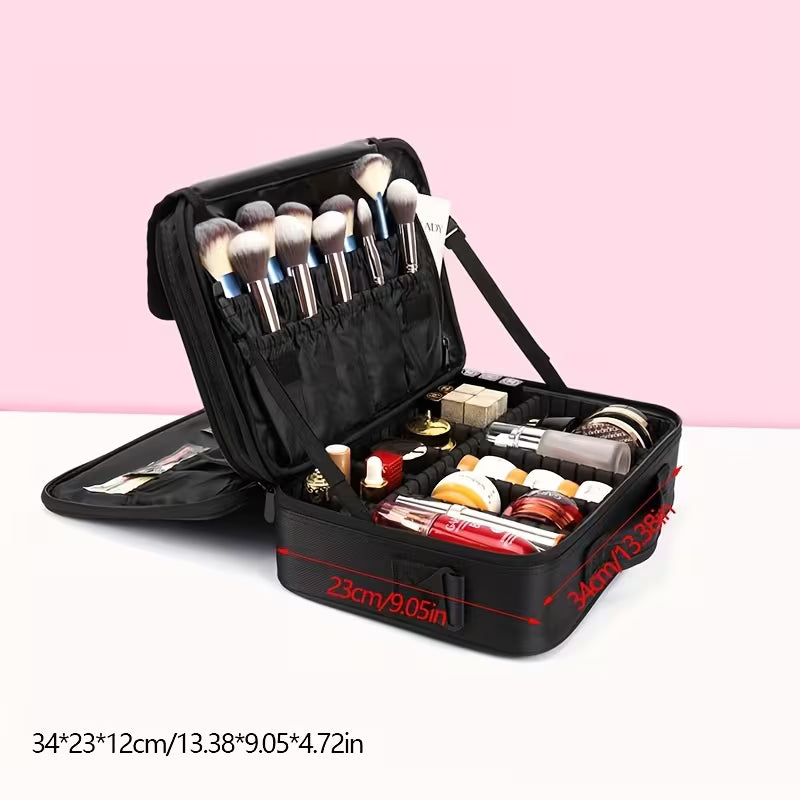 Professional Large Travel Makeup Train Case with Strap | Black