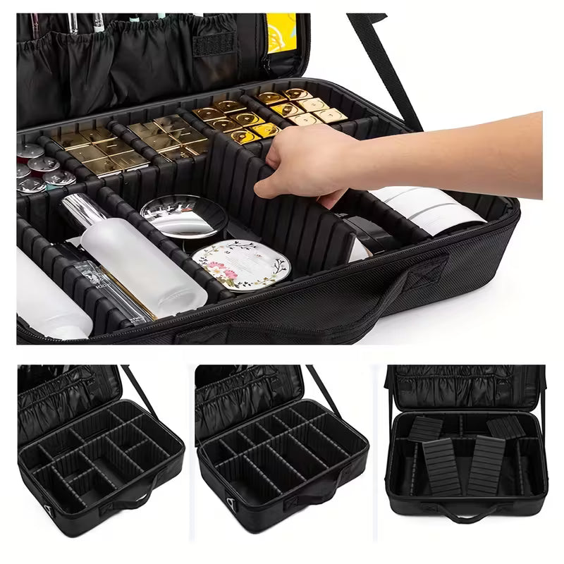 Professional Large Travel Makeup Train Case with Strap | Black