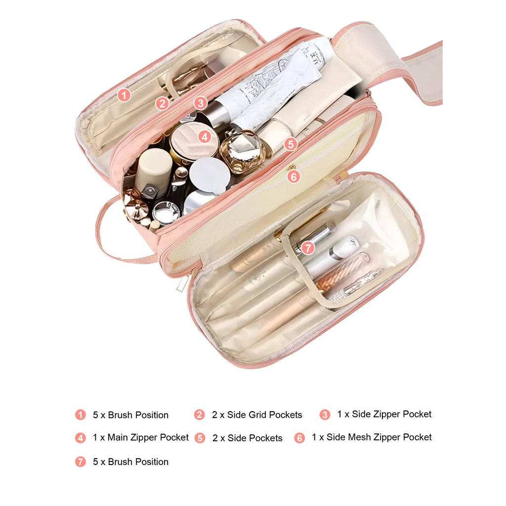 Lechen Multiple Zippered Pockets & Wrist Strap Toiletry Bag | Pink