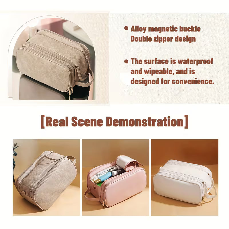 Lechen Multiple Zippered Pockets & Wrist Strap Toiletry Bag | Pink