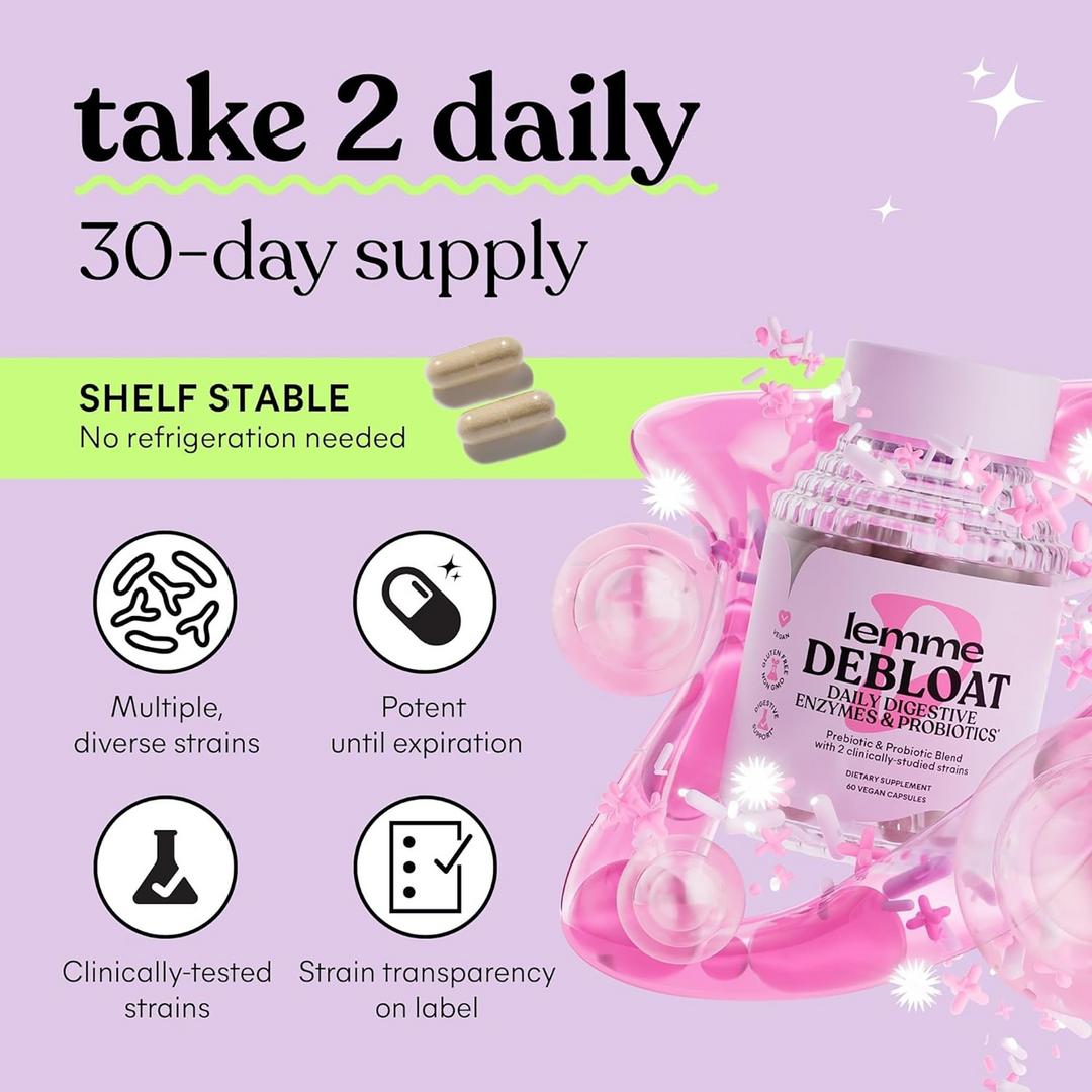 Lemme Debloat Digestive Probiotic & Multi-Enzyme Capsules 60 Cápsulas