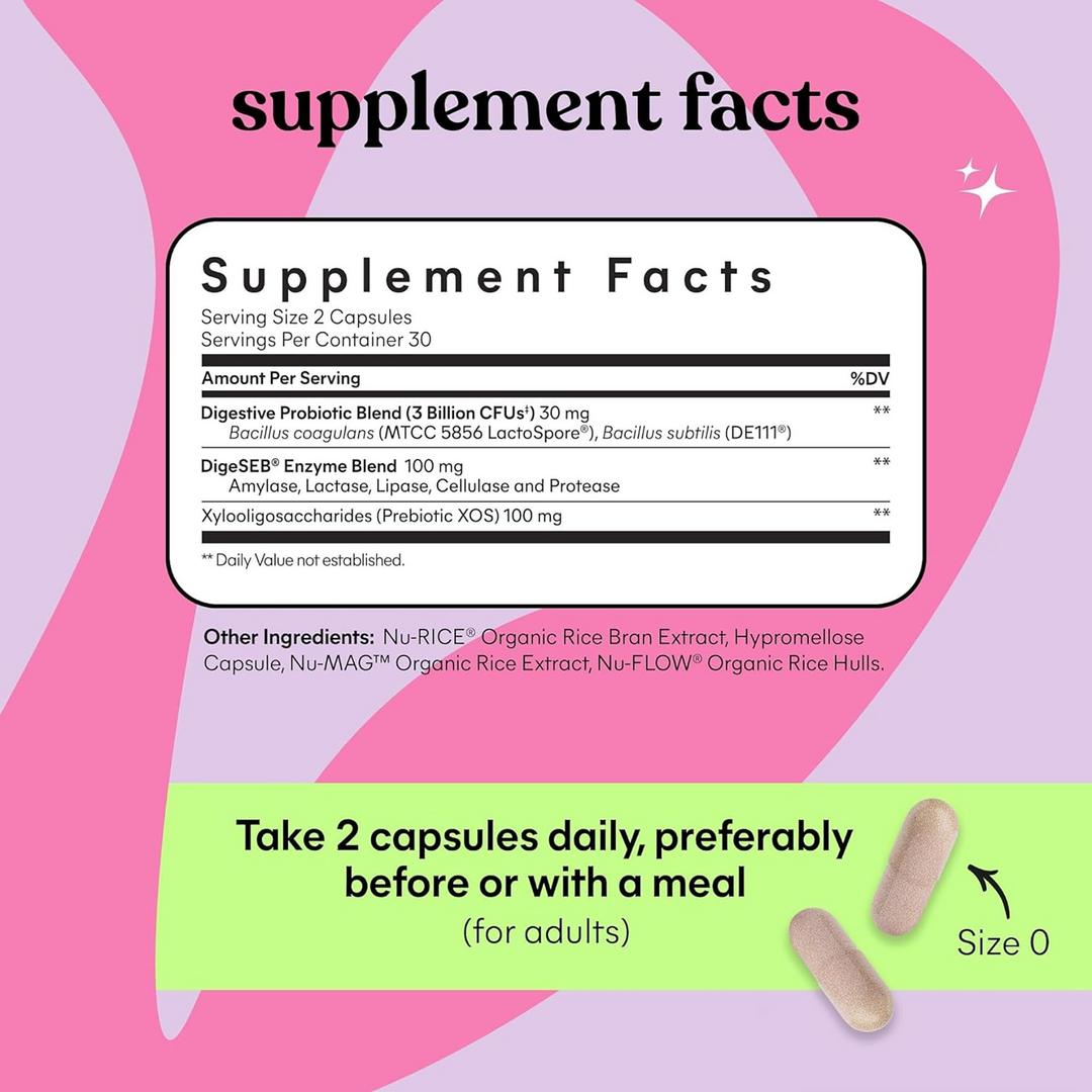 Lemme Debloat Digestive Probiotic & Multi-Enzyme Capsules 60 Cápsulas