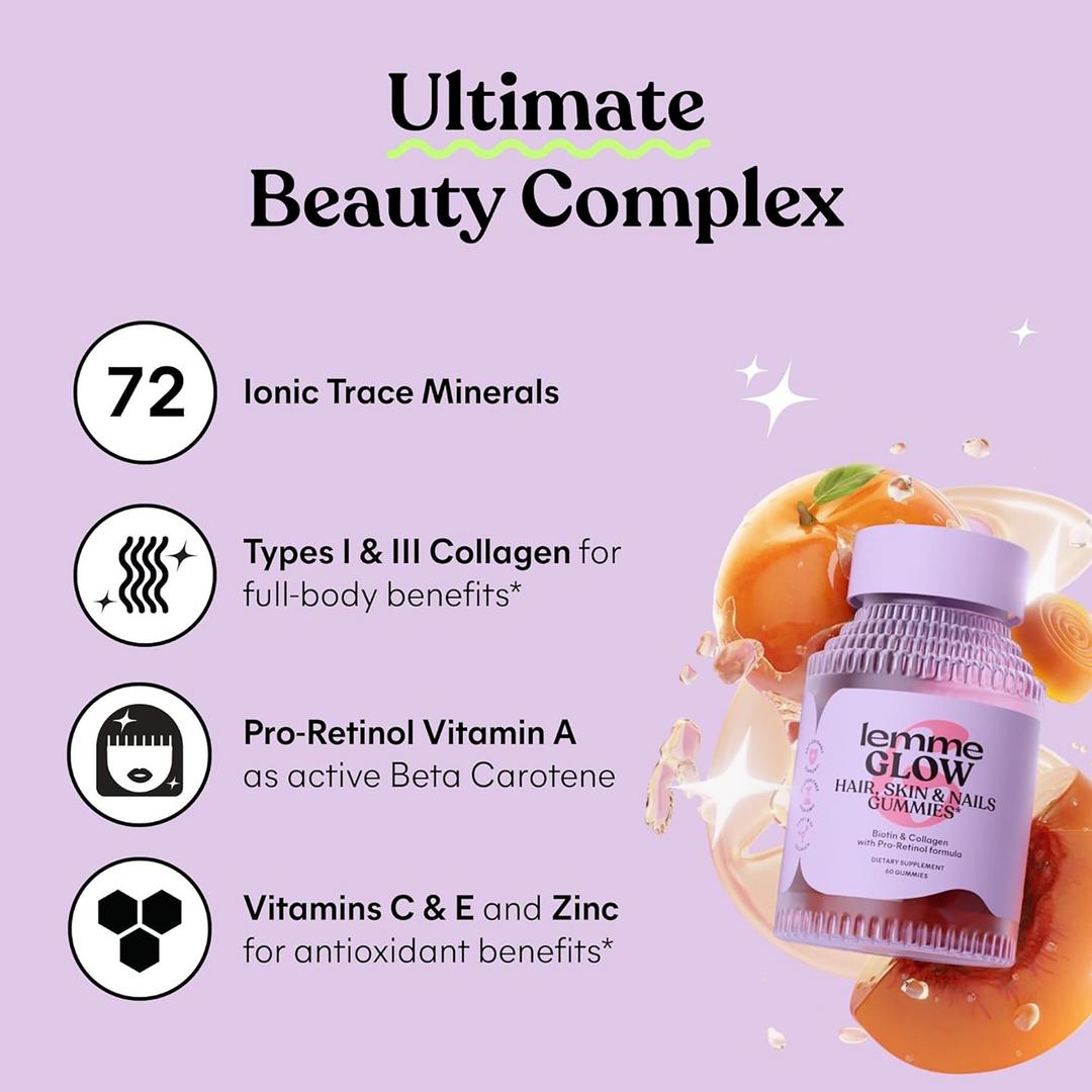 Lemme Glow Hair, Skin & Nails Gummies 60 Gummies