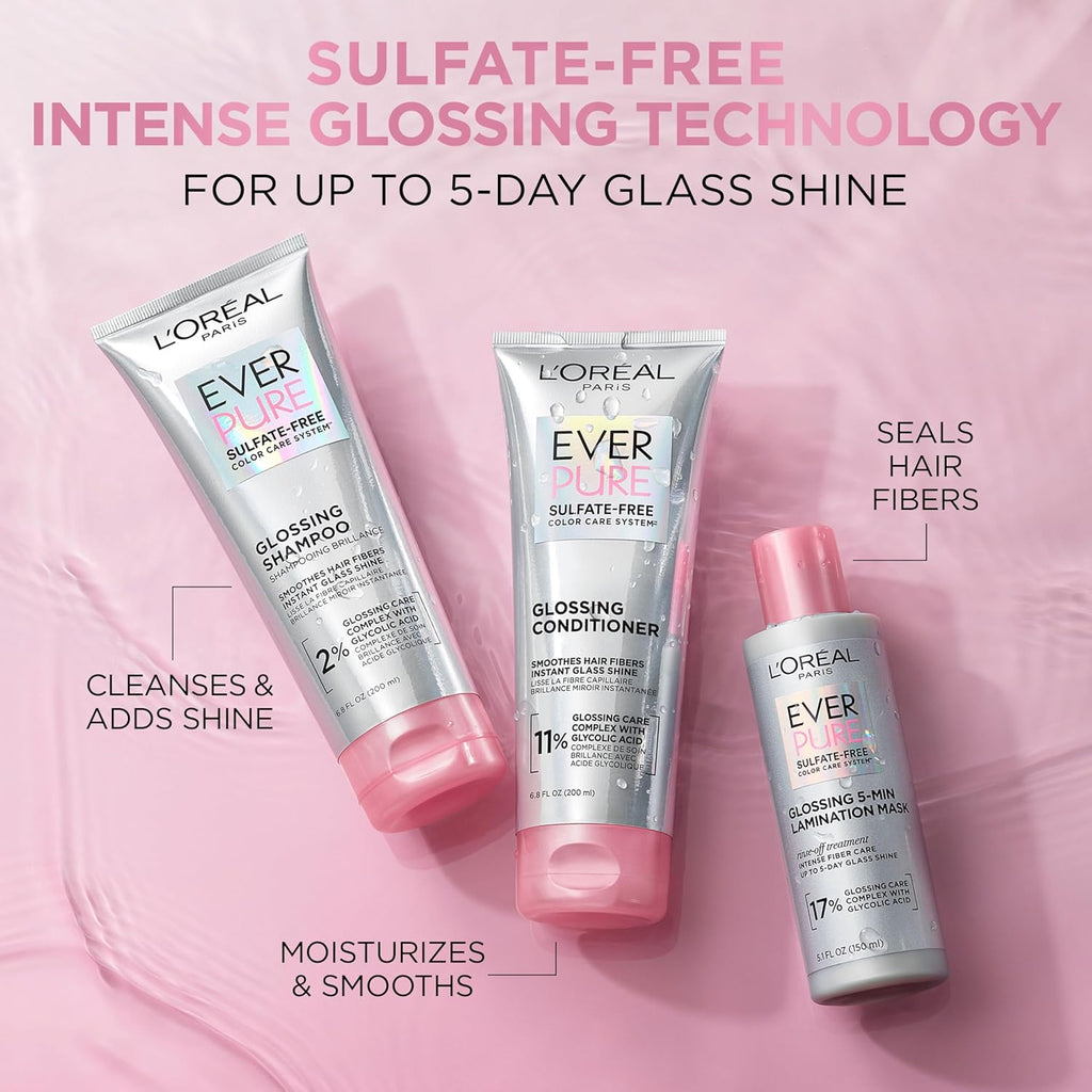 L'Oréal EverPure Sulfate Free Glossing Shampoo for Shine and Smoothness 200 ml / 6.8 oz