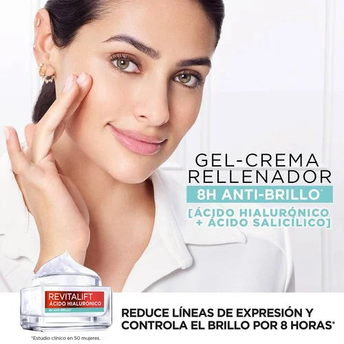 L'Oréal Revitalift Ácido Hialurónico + Salicílico 8H Anti-Brillo Gel-Crema Rellenador 50 ml