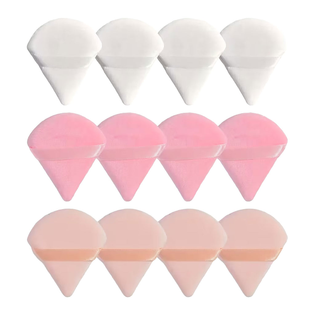 Reusable Triangle Makeup Powder Puff 12 Pieces | Pink, Peach & White