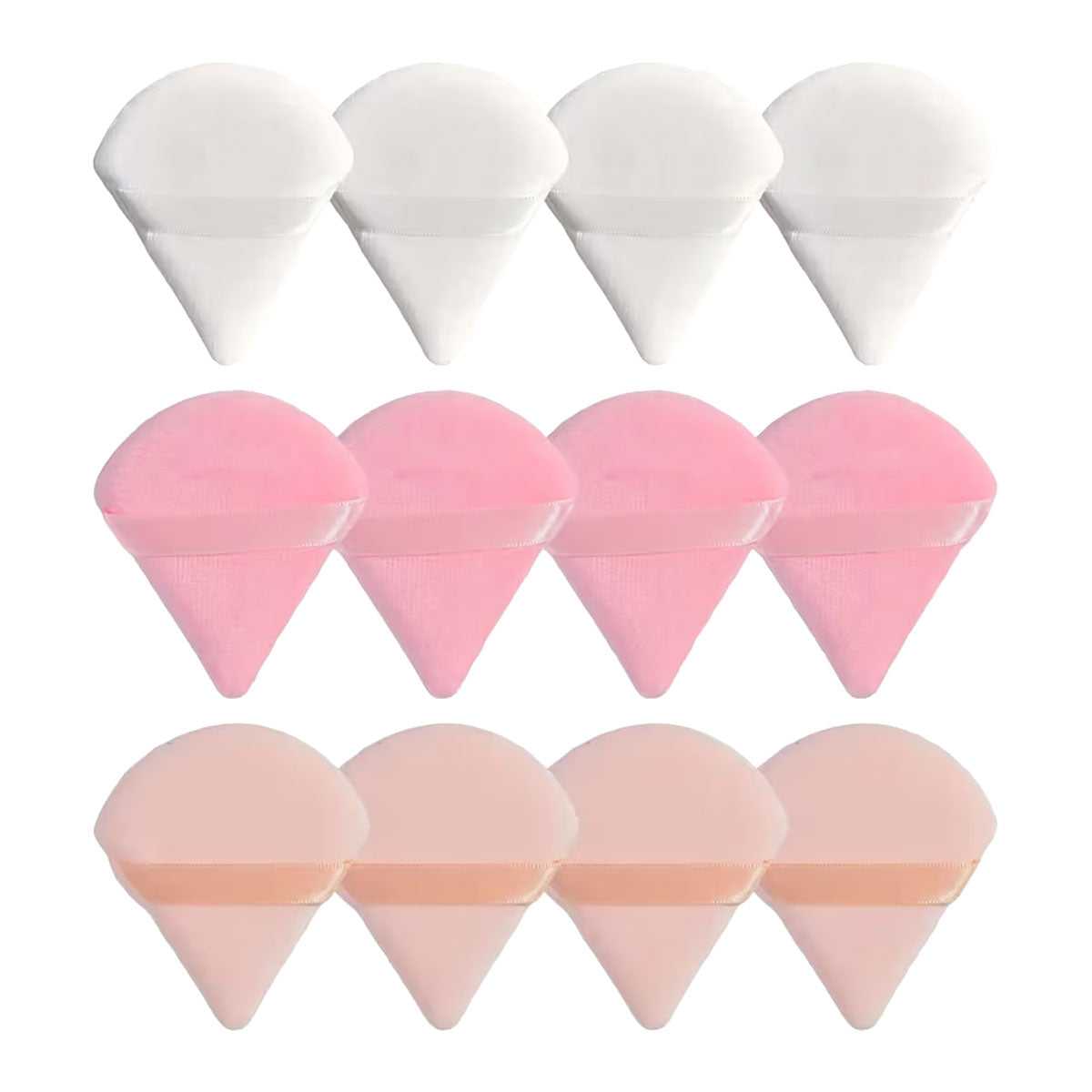 Reusable Triangle Makeup Powder Puff 12 Pieces | Pink, Peach & White
