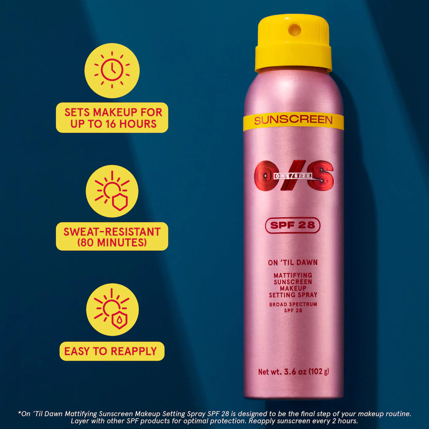 ONE/SIZE On 'Til Dawn Mattifying Sunscreen Makeup Setting Spray SPF 28 Mini 30 ml / 1.05 oz