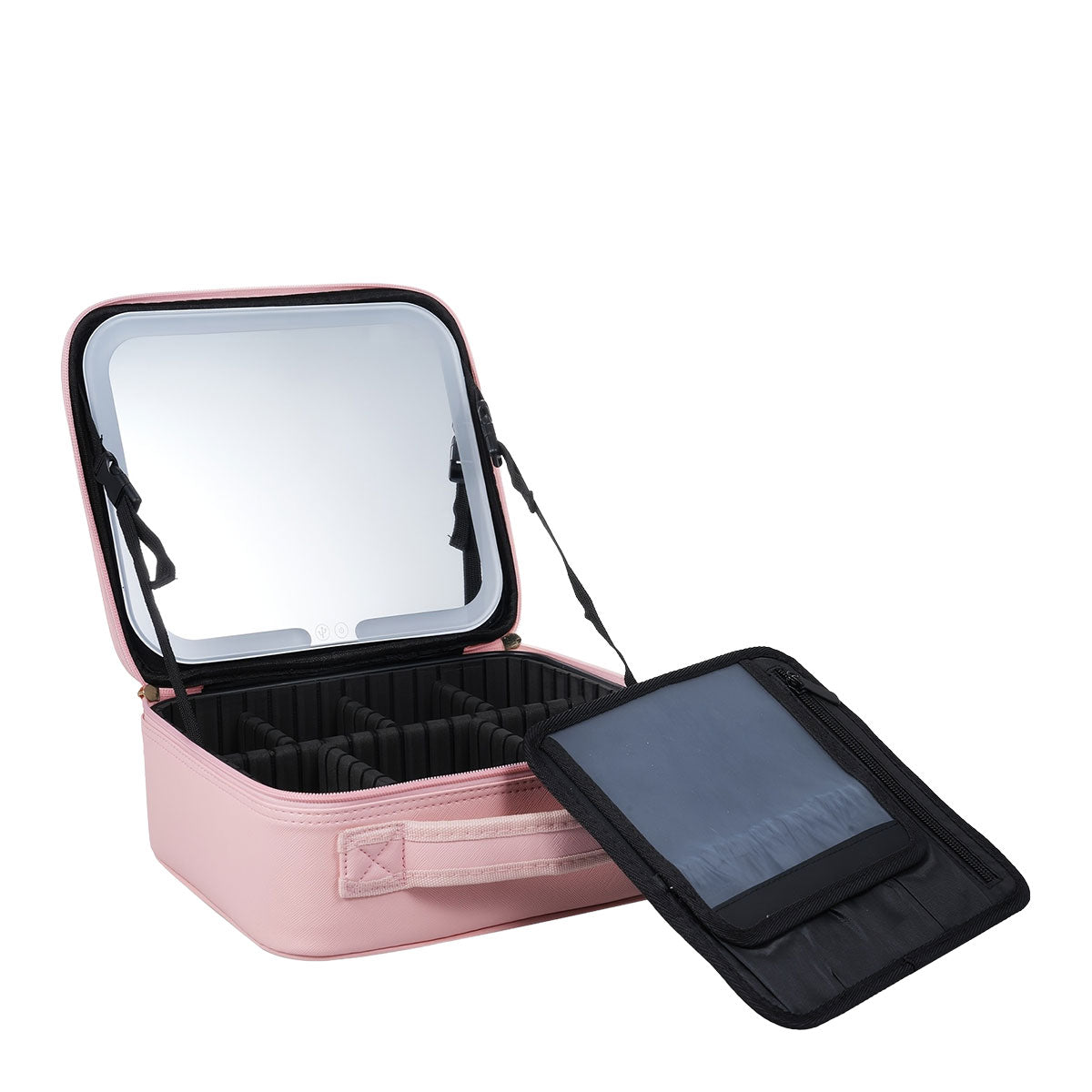 Vokerr Cosmetic Suitcase Organizer with LED Light Mirror | Pink