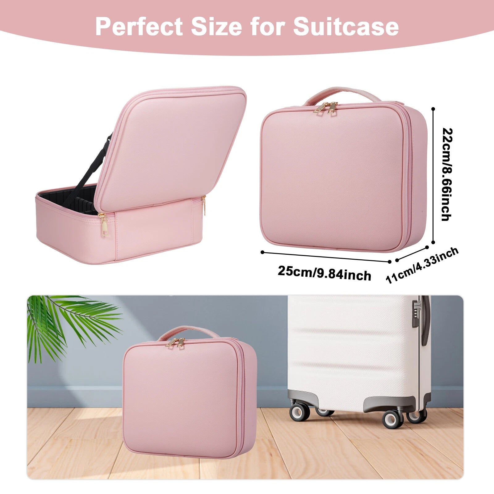 Vokerr Cosmetic Suitcase Organizer with LED Light Mirror | Pink