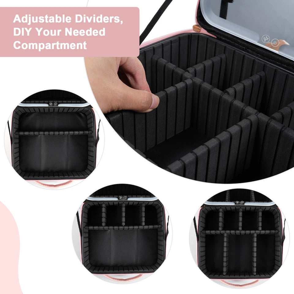 Vokerr Cosmetic Suitcase Organizer with LED Light Mirror | Pink