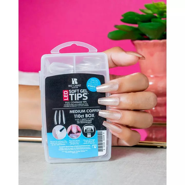 Red Carpet Manicure LED Soft Gel Tips | Medium Coffin 110 Tips