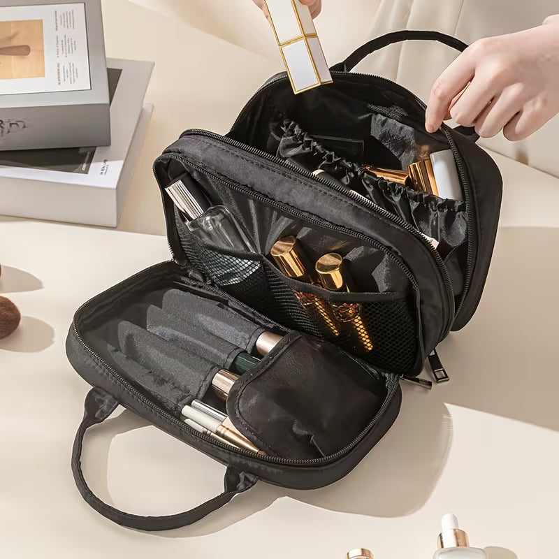 Relavel Double Layer Brush Holder Makeup Bag | Black