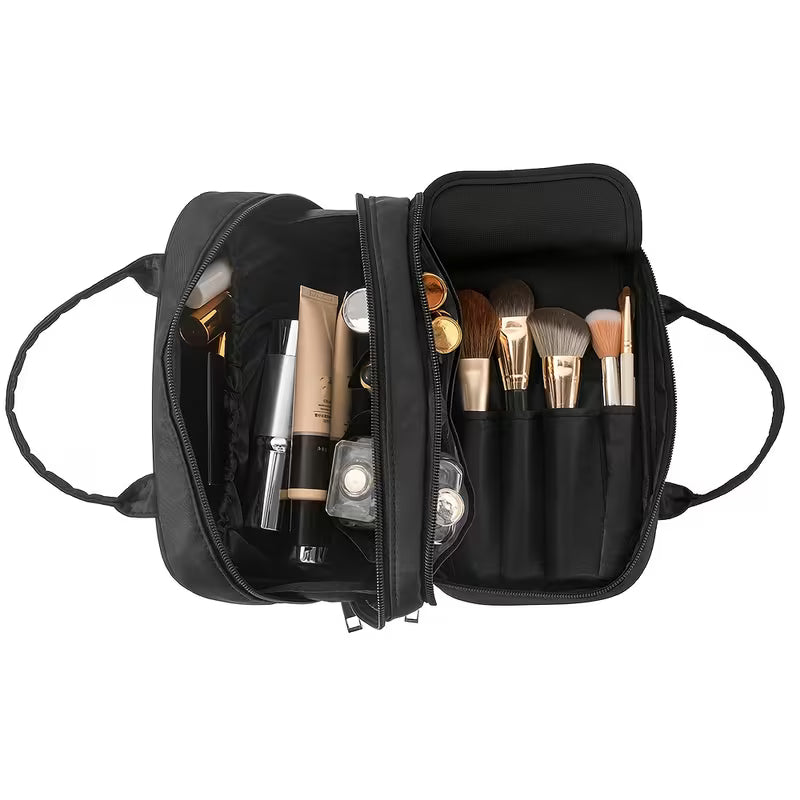 Relavel Double Layer Brush Holder Makeup Bag | Black
