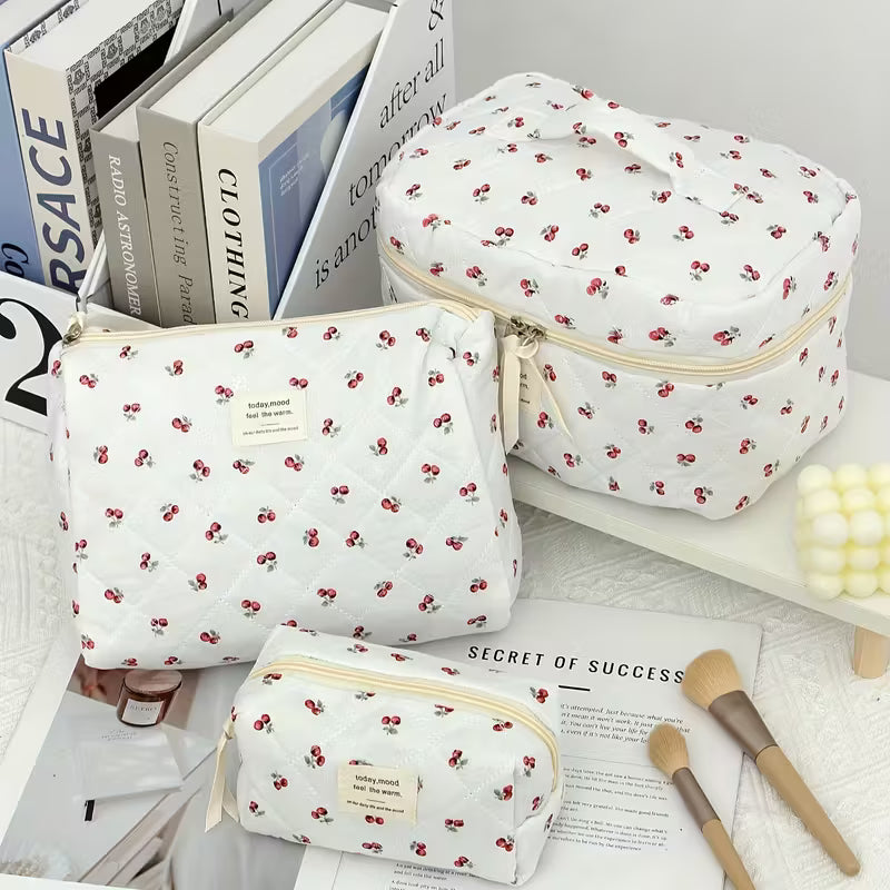 Rili Bags 3 Piece Bundle Makeup & Cosmetics Bag | Cherry Pattern