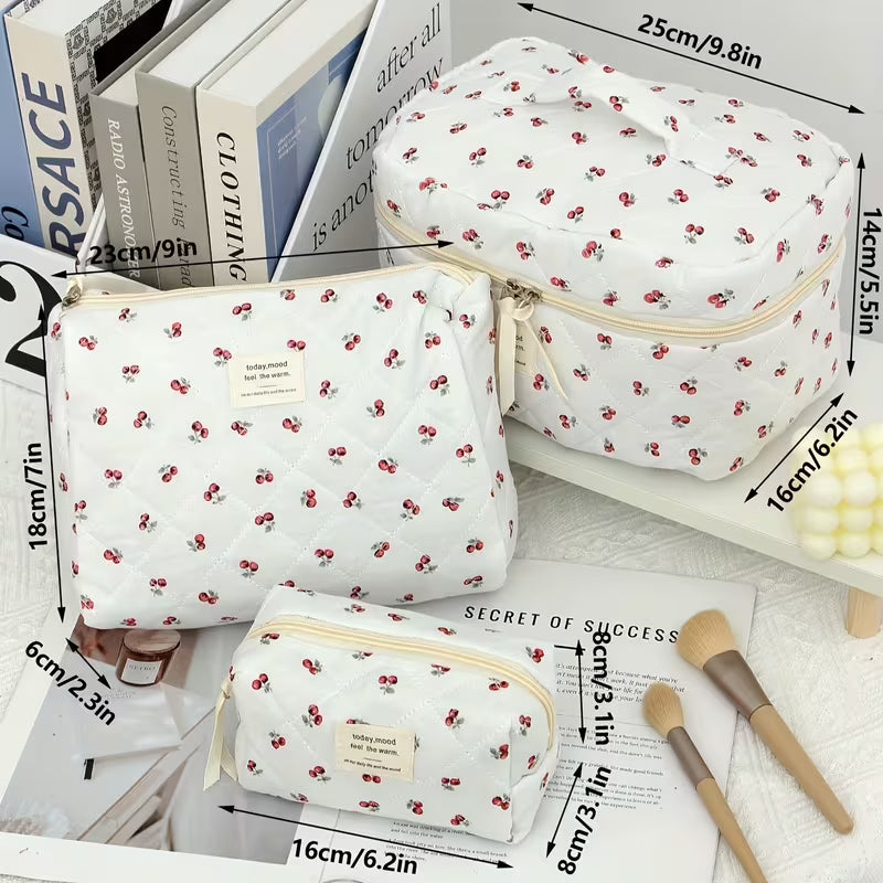 Rili Bags 3 Piece Bundle Makeup & Cosmetics Bag | Cherry Pattern