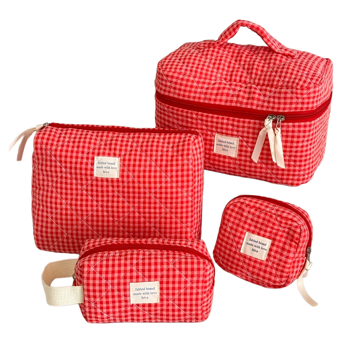 Rili Bags 4 Piece Bundle Makeup & Cosmetics Bag | Red Plaid