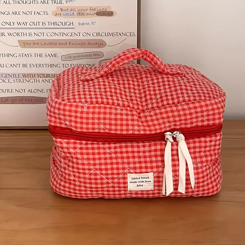 Rili Bags 4 Piece Bundle Makeup & Cosmetics Bag | Red Plaid