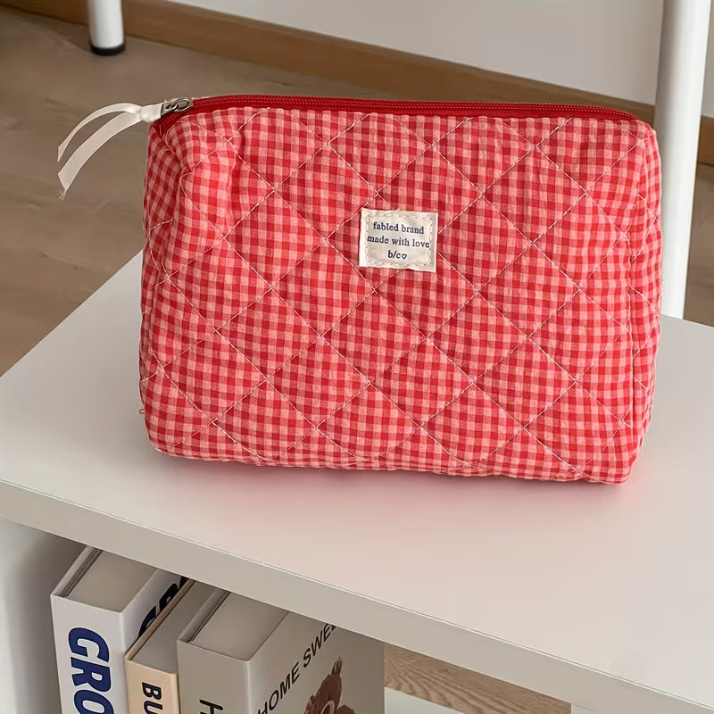 Rili Bags 4 Piece Bundle Makeup & Cosmetics Bag | Red Plaid