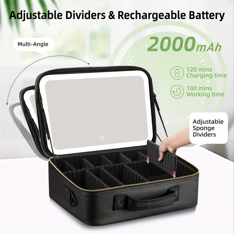 Rili Bags Professional Large Size Travel Makeup Bag with LED Mirror