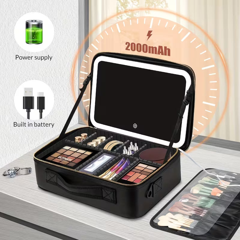 Rili Bags Professional Large Size Travel Makeup Bag with LED Mirror