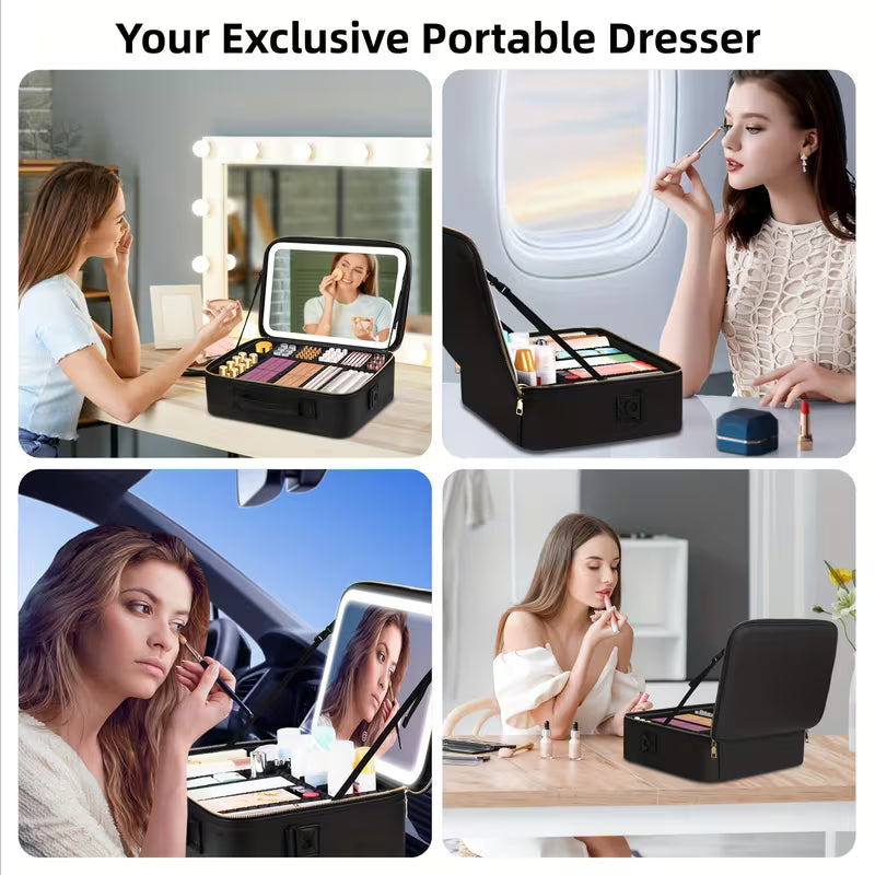 Rili Bags Professional Large Size Travel Makeup Bag with LED Mirror