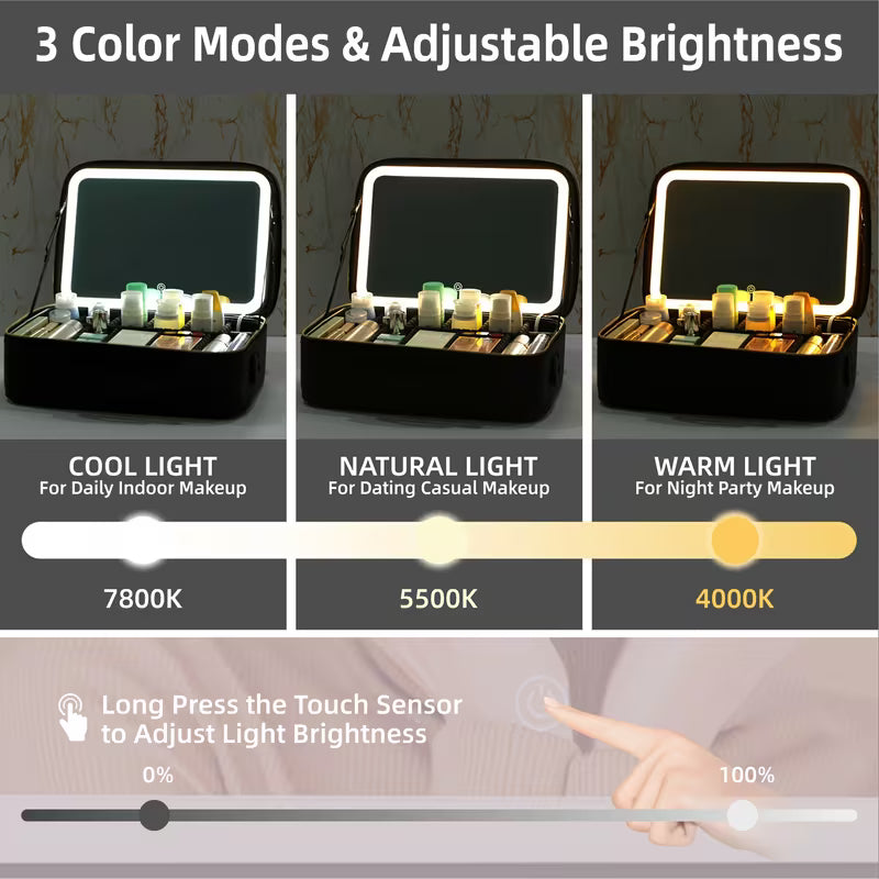 Rili Bags Professional Large Size Travel Makeup Bag with LED Mirror