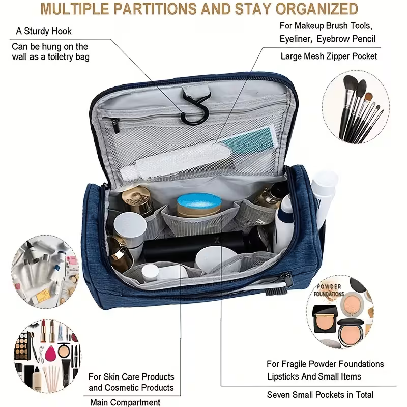 Trendy & Cool Multi-compartment Toiletry Makeup Bag | Grey